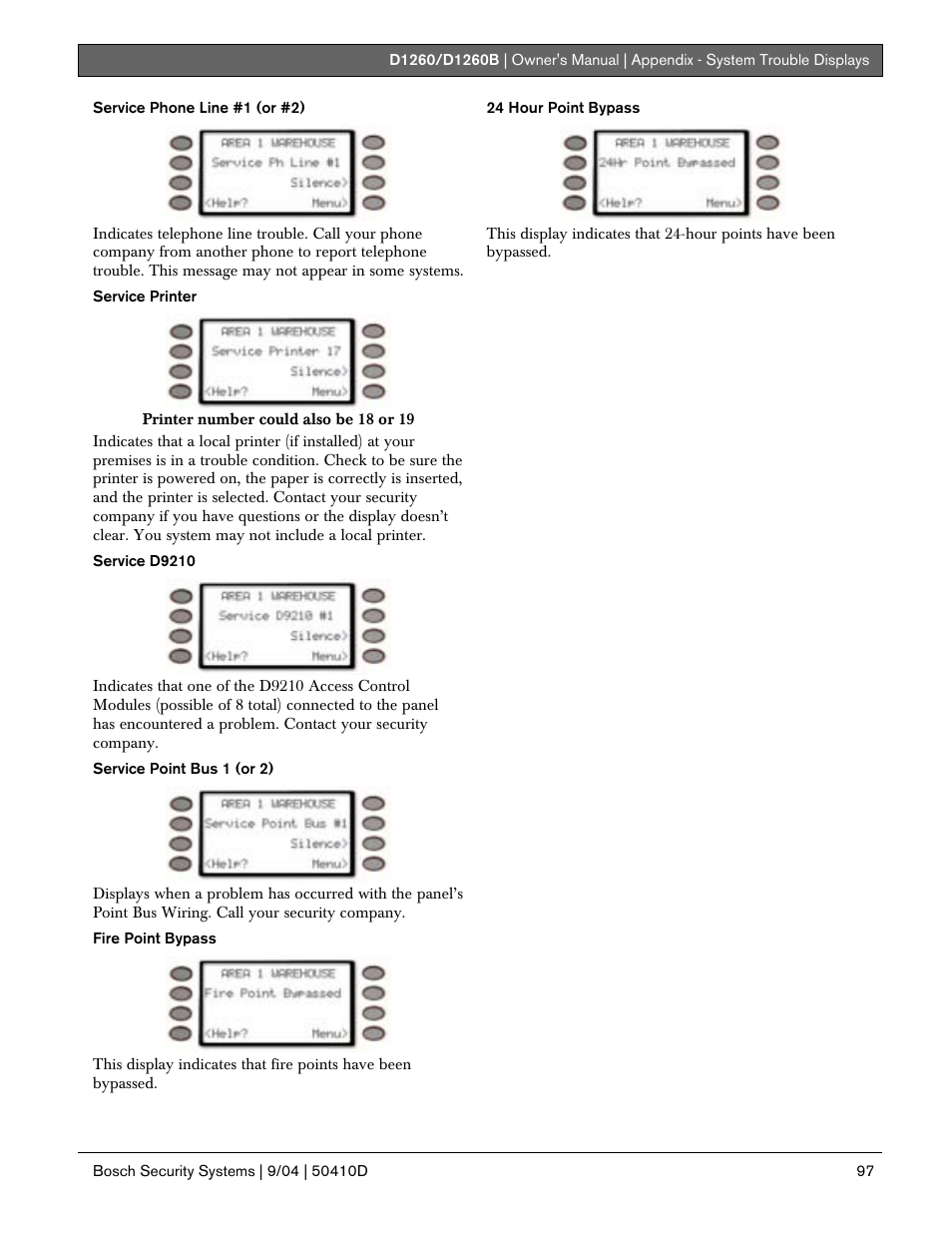 Bosch D1260 User Manual | Page 97 / 100