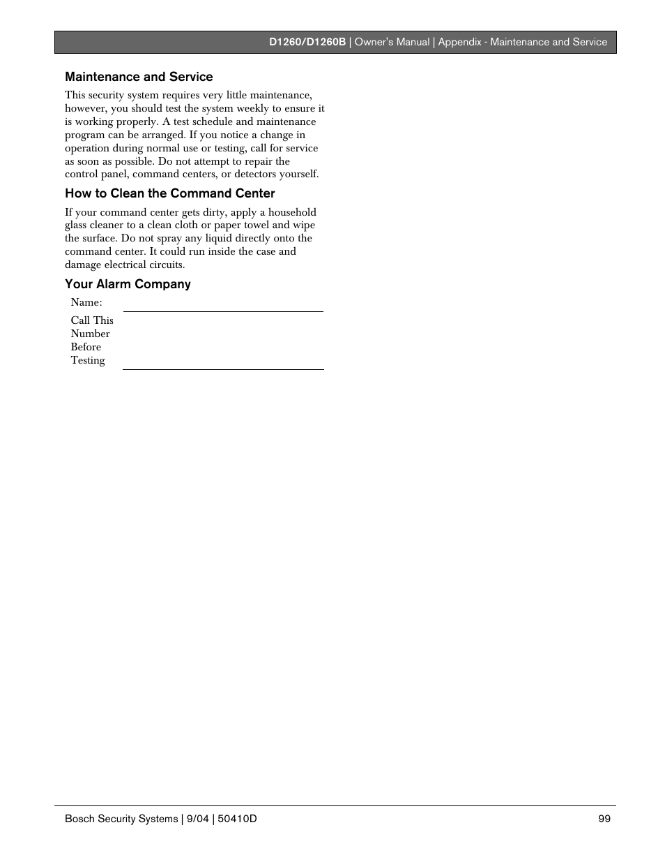 Bosch D1260 User Manual | Page 99 / 100