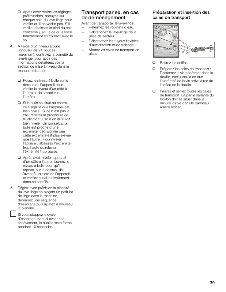 Transport par ex. en cas de déménagement | Bosch WFMC5301UC User Manual | Page 39 / 88