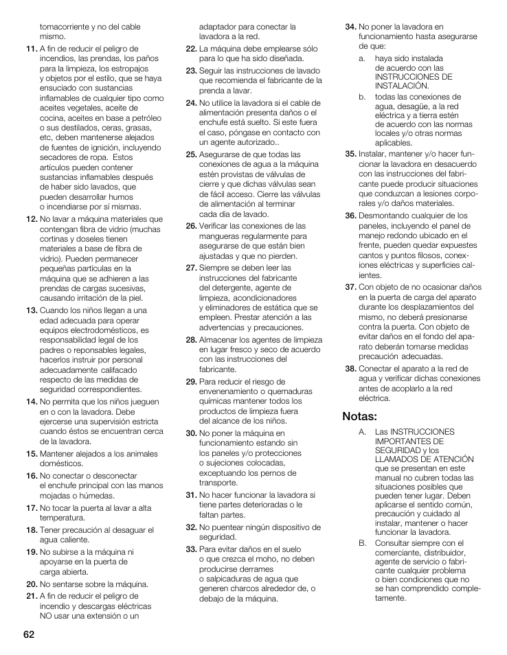 Notas | Bosch WFMC5301UC User Manual | Page 62 / 88