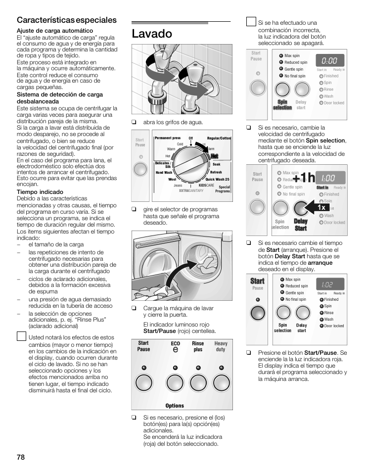 Lavado, Características especiales | Bosch WFMC5301UC User Manual | Page 78 / 88