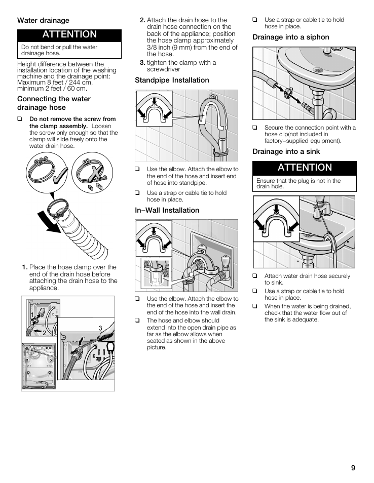 Attention | Bosch WFMC5301UC User Manual | Page 9 / 88