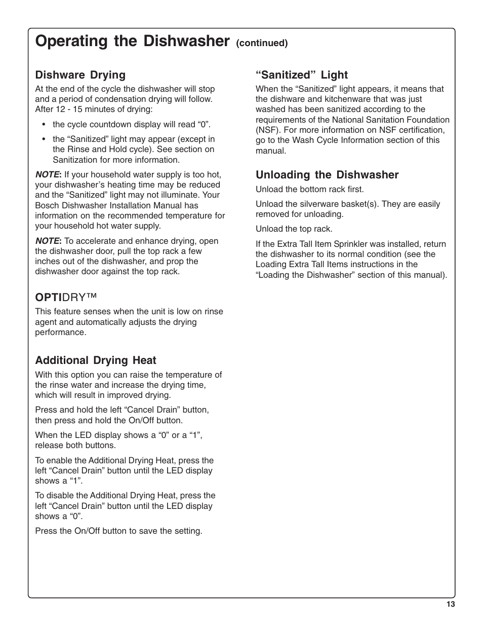 Operating the dishwasher | Bosch SHE46C User Manual | Page 14 / 21