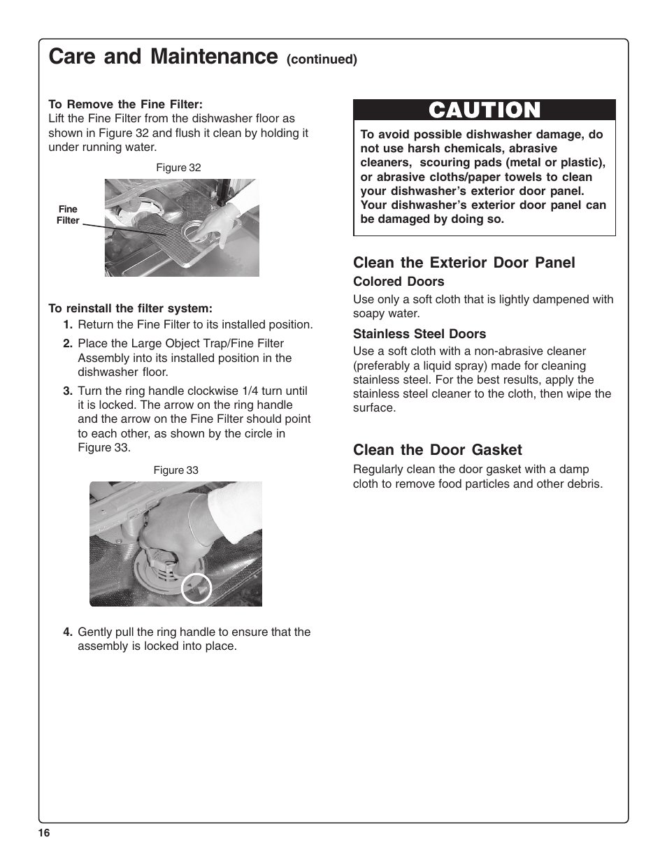 Care and maintenance, Clean the exterior door panel, Clean the door gasket | Bosch SHE46C User Manual | Page 17 / 21