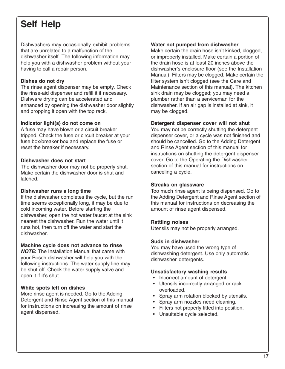 Self help | Bosch SHE46C User Manual | Page 18 / 21