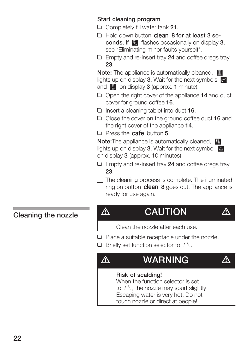 Dcaution d, Dwarning d | Bosch TCA 6001 UC User Manual | Page 22 / 91