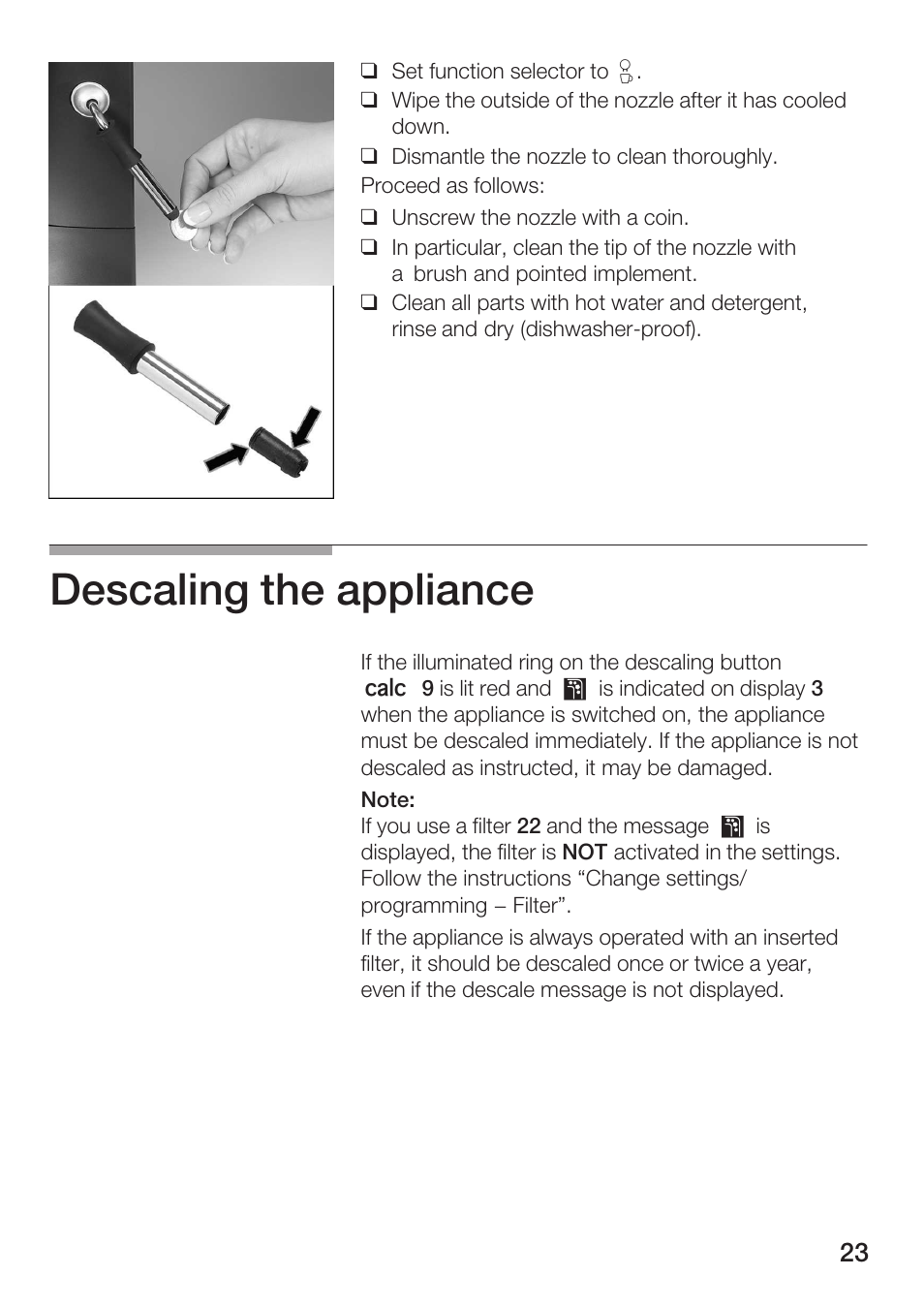 Descaling the appliance 6 | Bosch TCA 6001 UC User Manual | Page 23 / 91