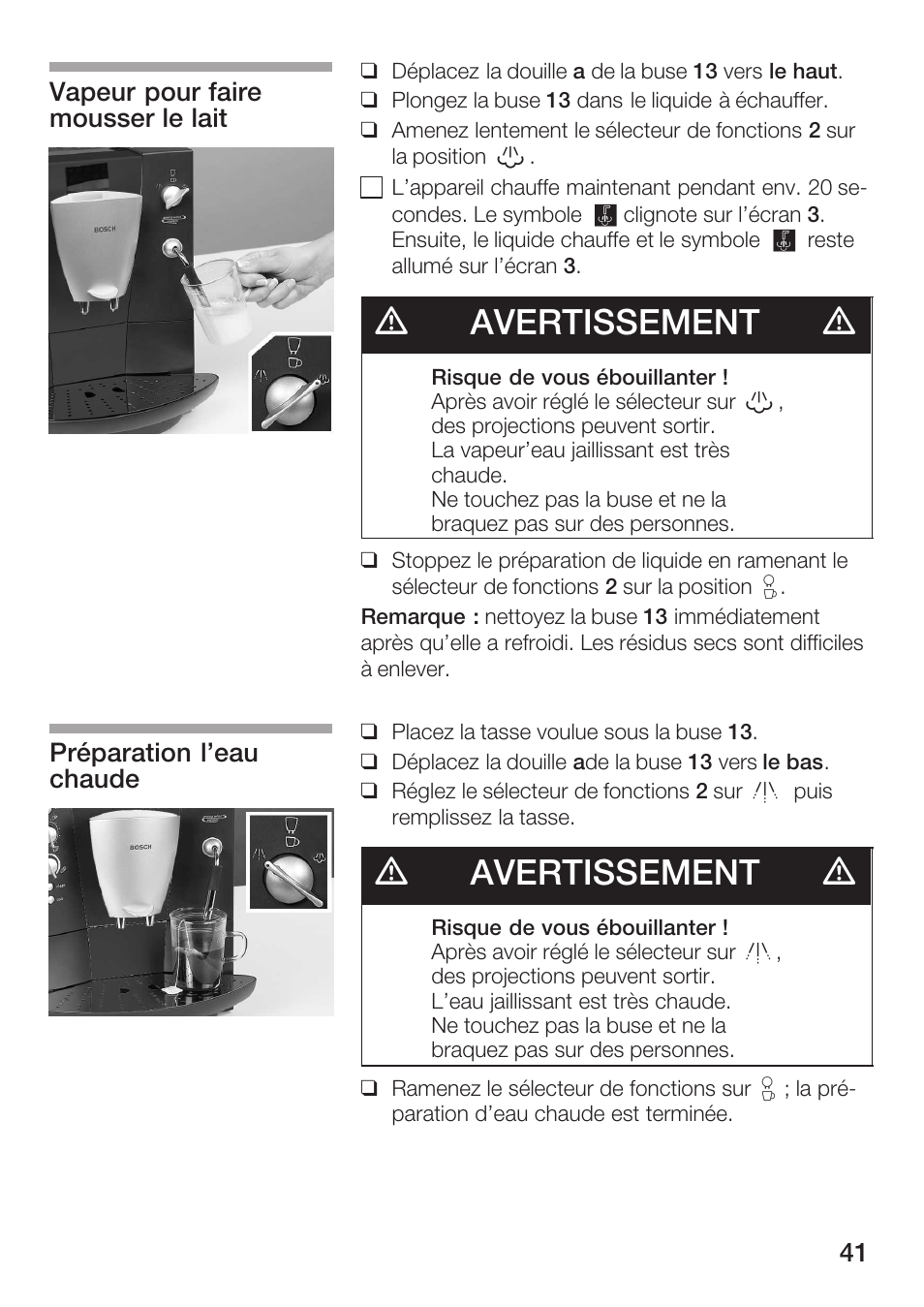 Davertissement d | Bosch TCA 6001 UC User Manual | Page 41 / 91