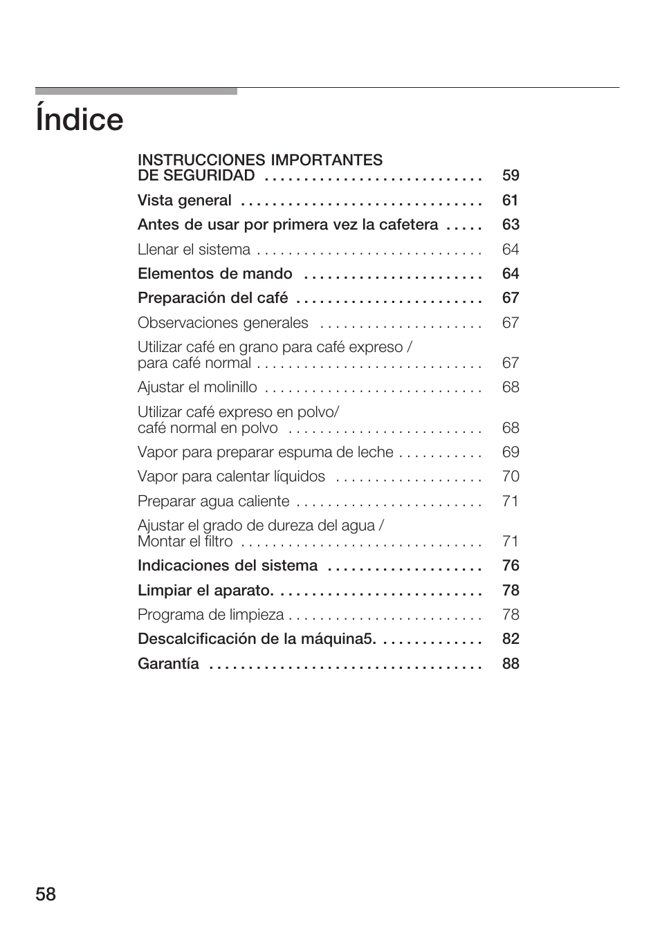 Índice | Bosch TCA 6001 UC User Manual | Page 58 / 91