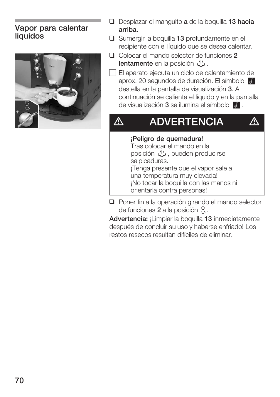 Dadvertencia d | Bosch TCA 6001 UC User Manual | Page 70 / 91