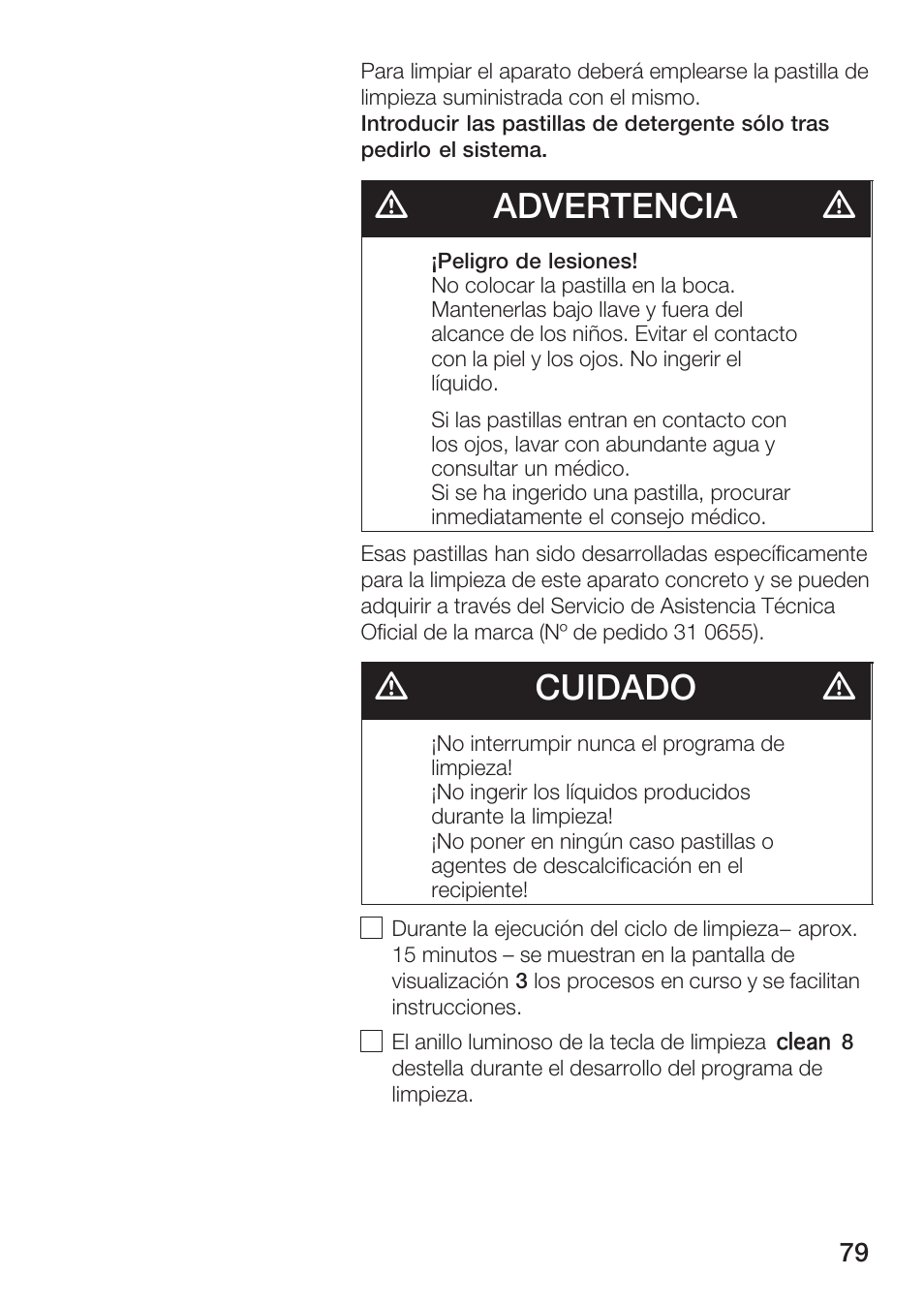 Dadvertencia d, Dcuidado d | Bosch TCA 6001 UC User Manual | Page 79 / 91