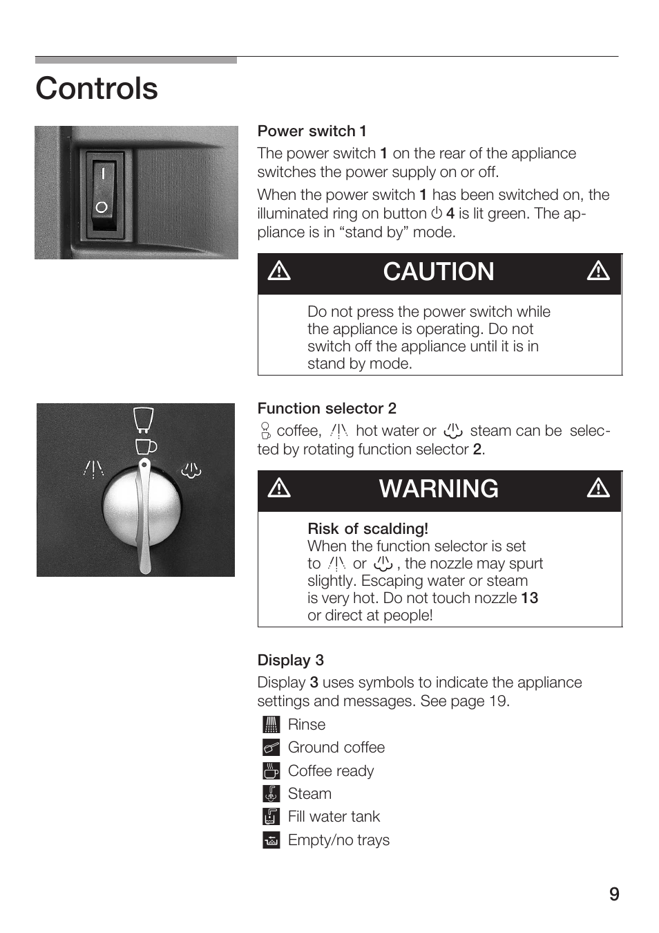 Controls, Dcaution d, Dwarning d | Bosch TCA 6001 UC User Manual | Page 9 / 91