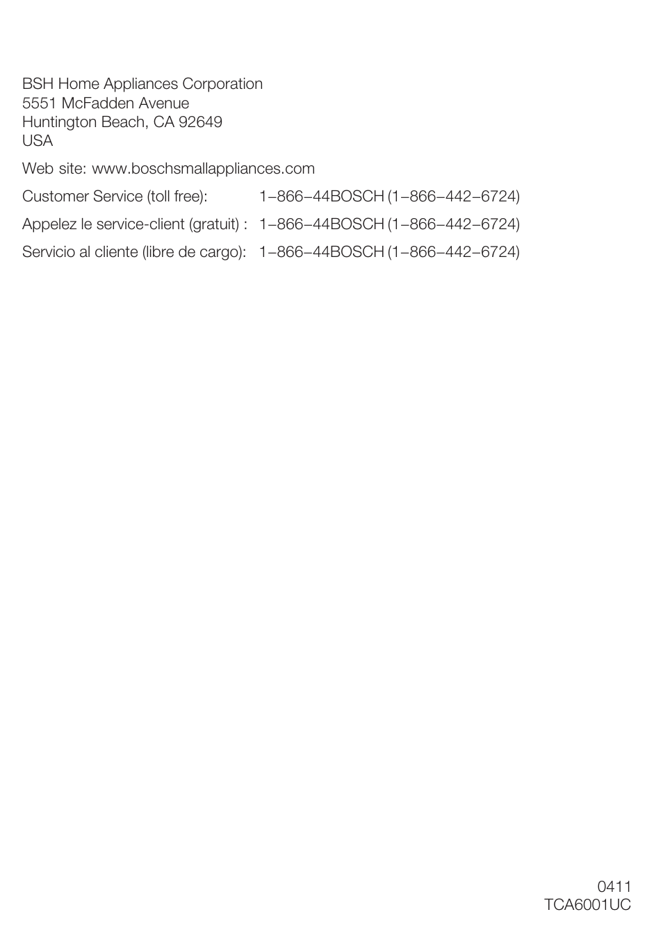Bosch TCA 6001 UC User Manual | Page 91 / 91