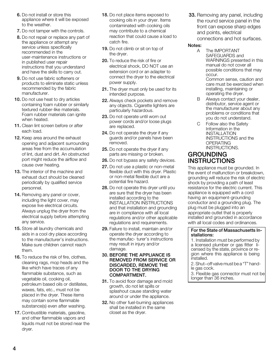 Grounding instructions | Bosch WTMC352SUC User Manual | Page 4 / 68