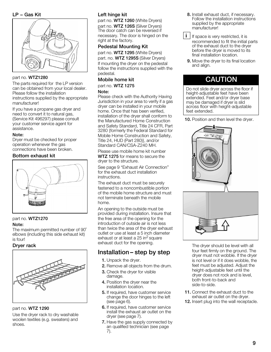Caution, Installation ć step by step | Bosch WTMC352SUC User Manual | Page 9 / 68