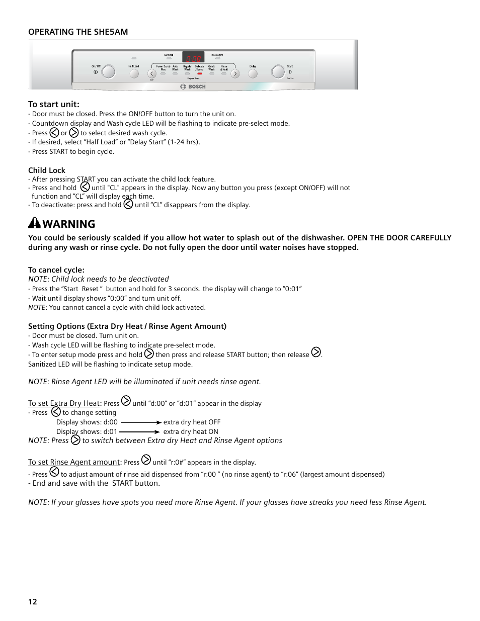 Warning | Bosch SHE4AM User Manual | Page 12 / 64