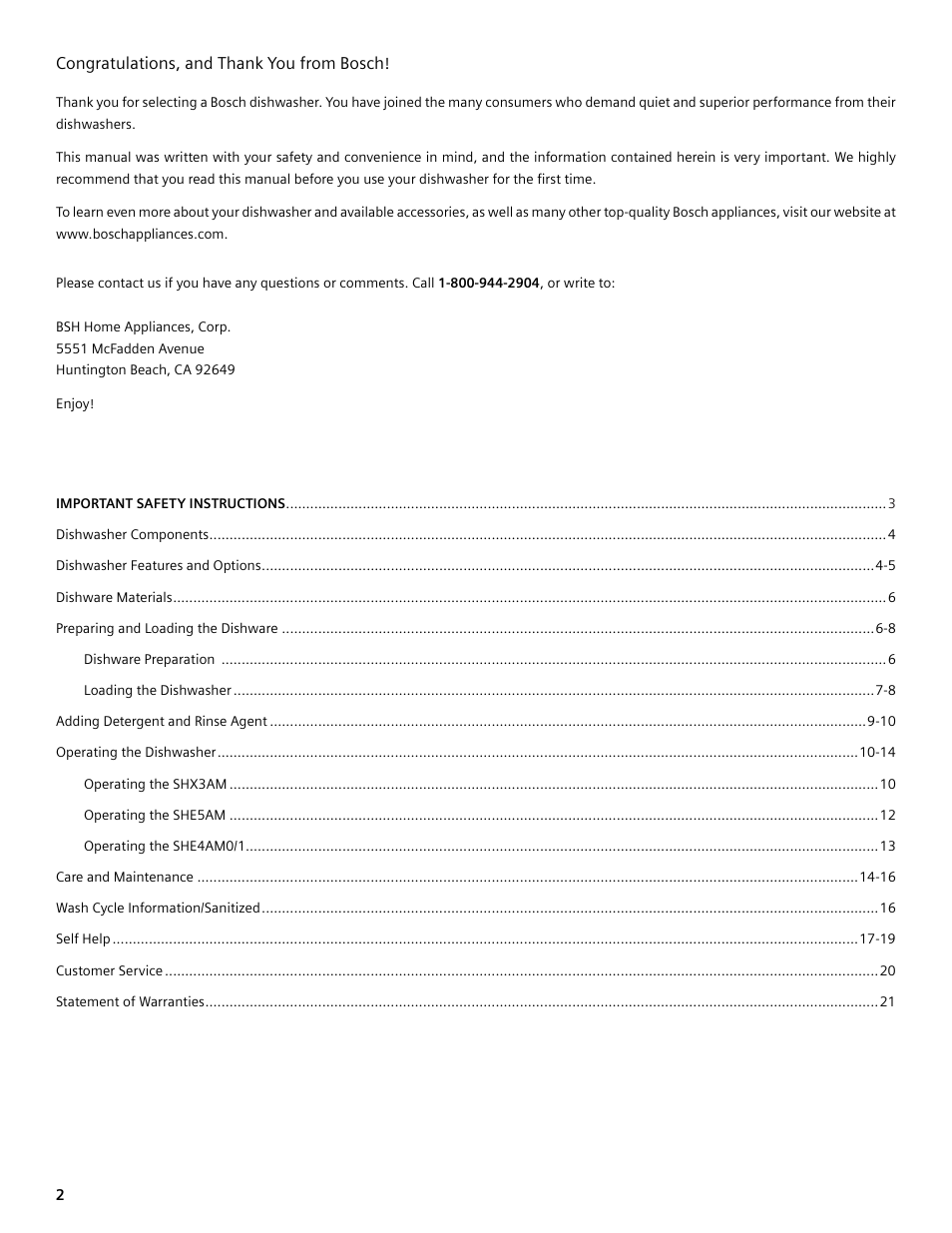 Bosch SHE4AM User Manual | Page 2 / 64
