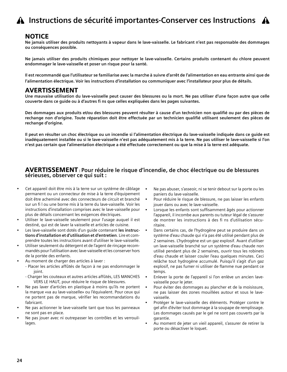 Notice, Avertissement | Bosch SHE4AM User Manual | Page 24 / 64