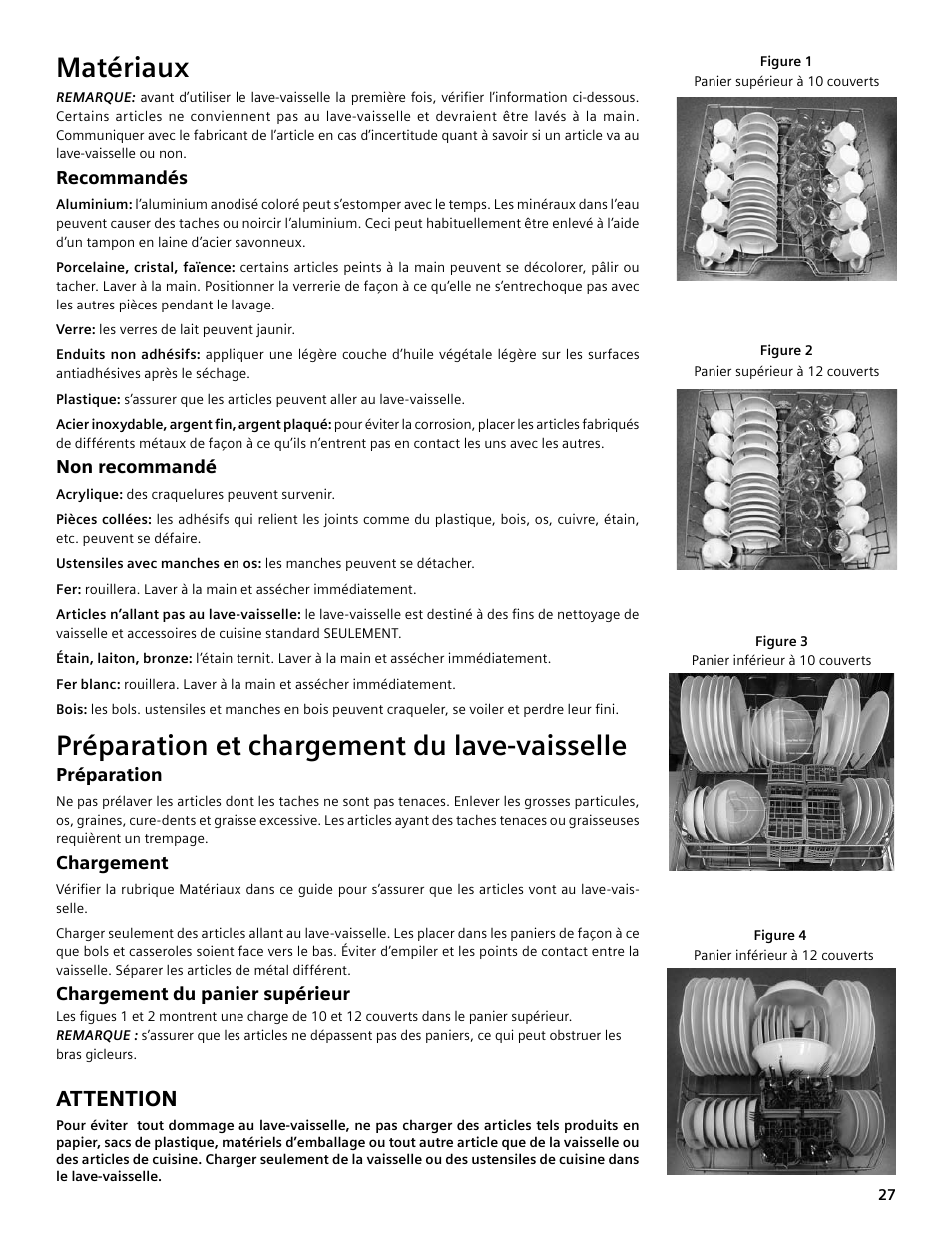 Matériaux, Préparation et chargement du lave-vaisselle, Attention | Bosch SHE4AM User Manual | Page 27 / 64