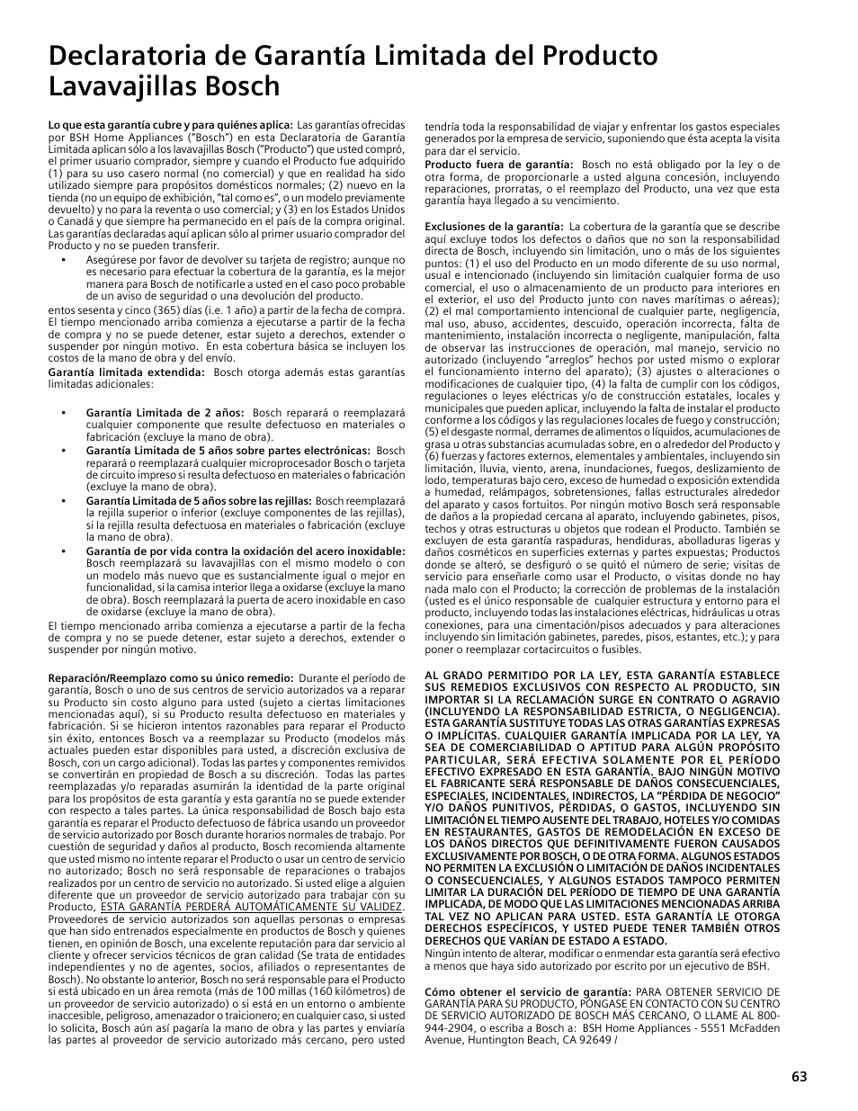 Bosch SHE4AM User Manual | Page 63 / 64