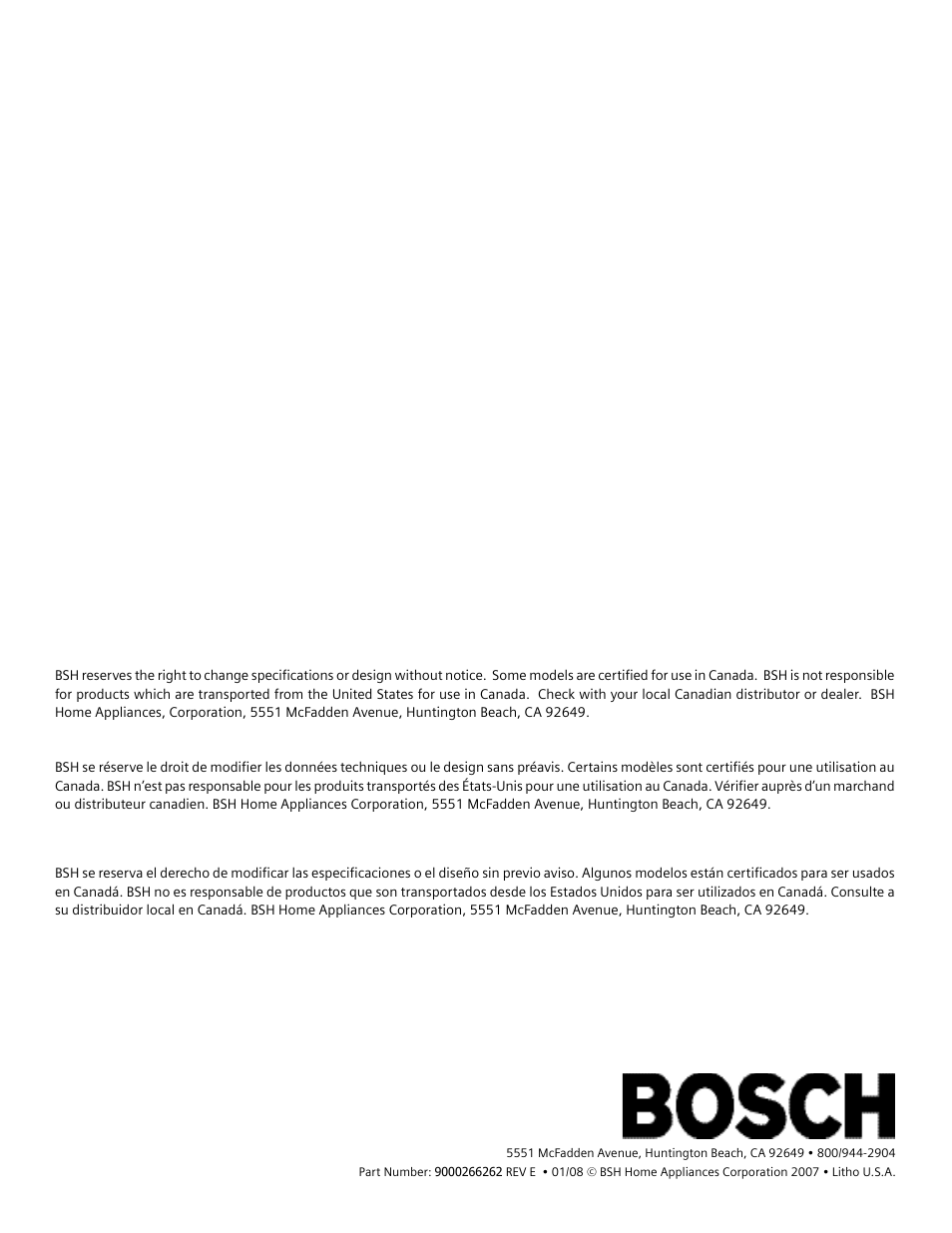 Bosch SHE4AM User Manual | Page 64 / 64