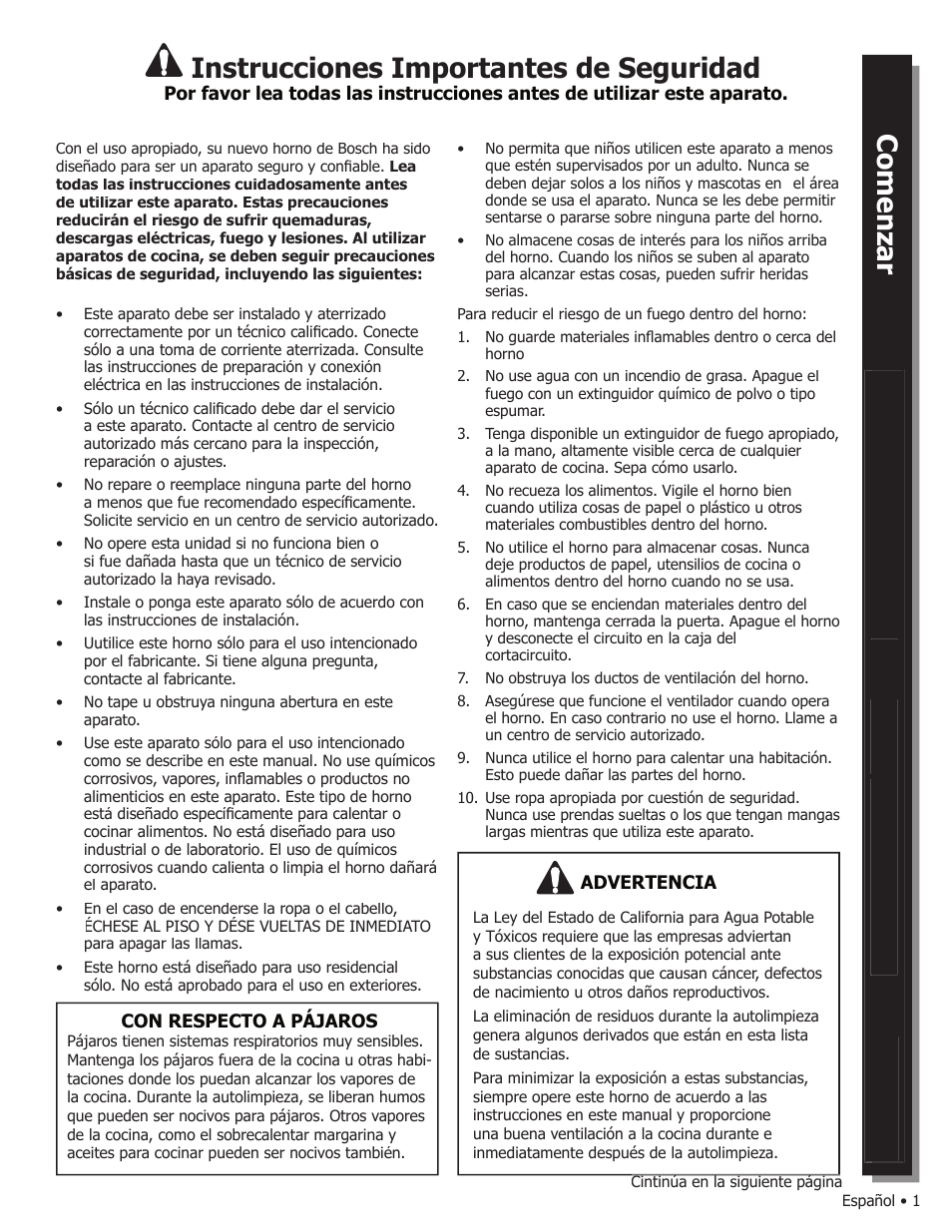 Instrucciones importantes de seguridad | Bosch WALL OVENS User Manual | Page 43 / 64