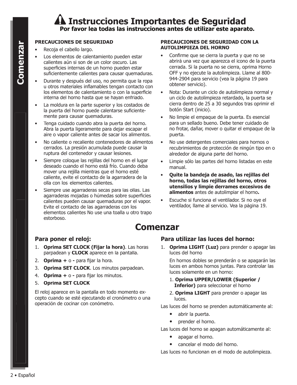 Instrucciones importantes de seguridad, Comenzar | Bosch WALL OVENS User Manual | Page 44 / 64