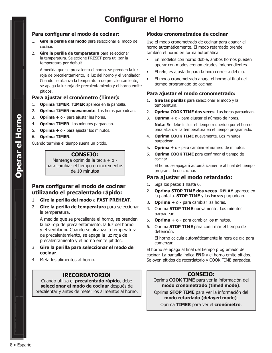 Conﬁ gurar el horno | Bosch WALL OVENS User Manual | Page 50 / 64