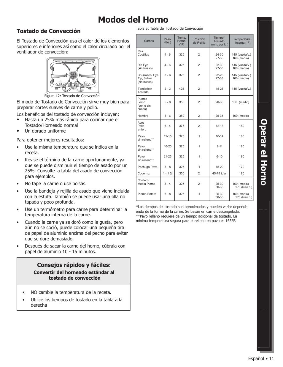 Modos del horno, Tostado de convección consejos rápidos y fáciles, Español • 11 | Un dorado uniforme | Bosch WALL OVENS User Manual | Page 53 / 64