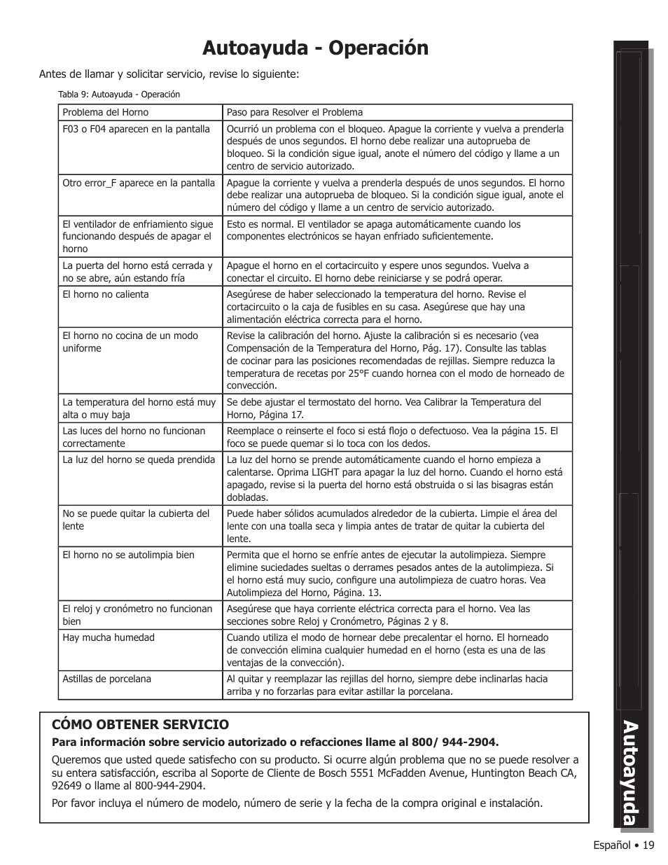 Autoayuda - operación | Bosch WALL OVENS User Manual | Page 61 / 64