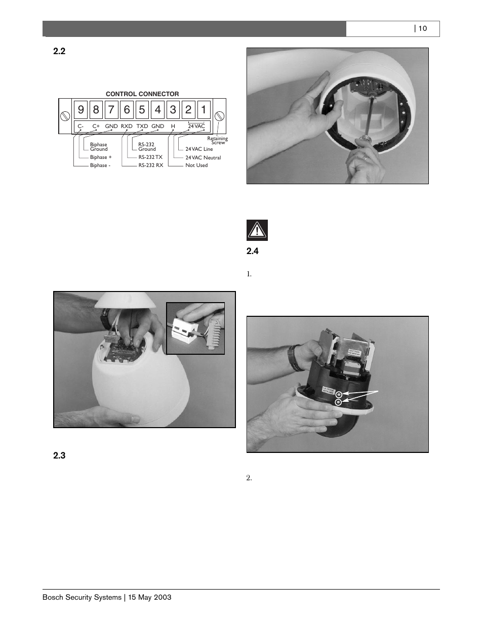 2 tilslut stikket (pendel huse), 3 tilslut pendel til huset (pendel huse), 4 indsæt kamera modulet i huset | Bosch BasicDome Serien User Manual | Page 10 / 24