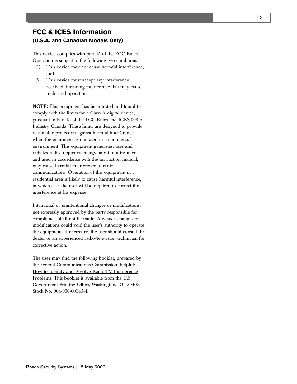 Fcc & ices information | Bosch BasicDome Serien User Manual | Page 3 / 24
