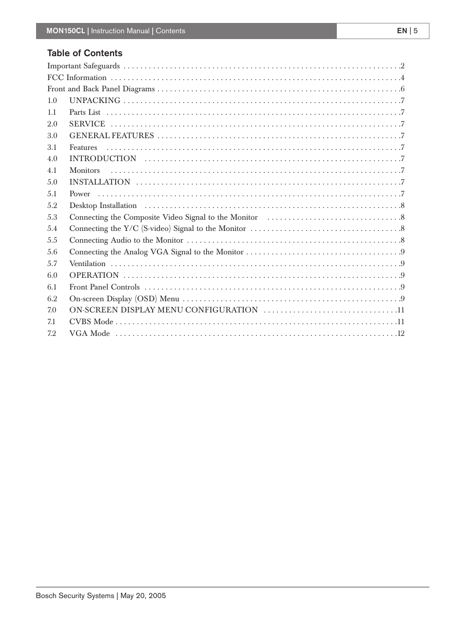 Bosch MON150CL User Manual | Page 5 / 16