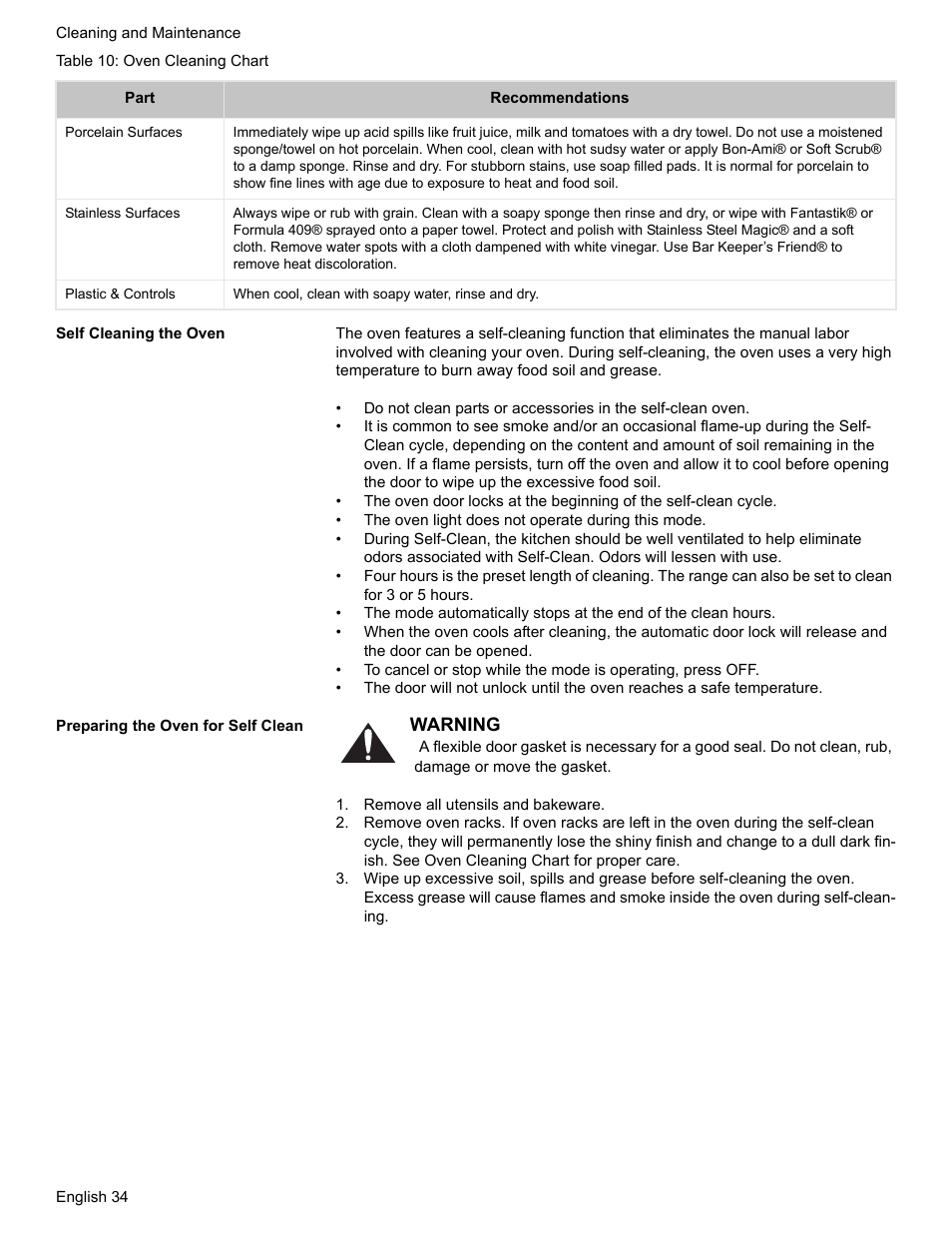 Self cleaning the oven, Preparing the oven for self clean, Remove all utensils and bakeware | Bosch Gas Ranges User Manual | Page 36 / 48