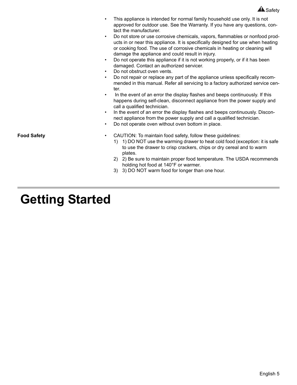 Food safety, Getting started | Bosch Gas Ranges User Manual | Page 7 / 48