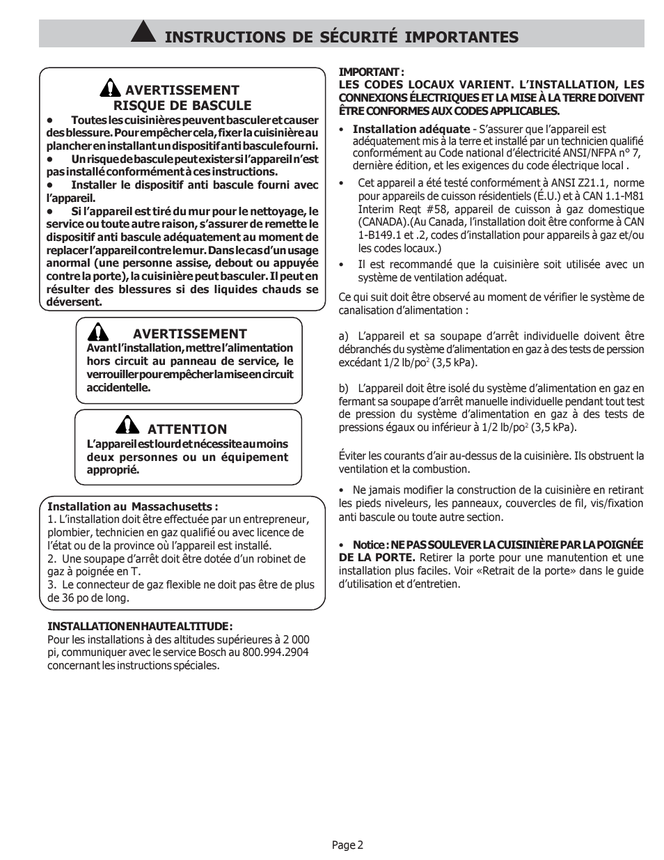Instructions de sécurité importantes | Bosch HDS256U User Manual | Page 11 / 24