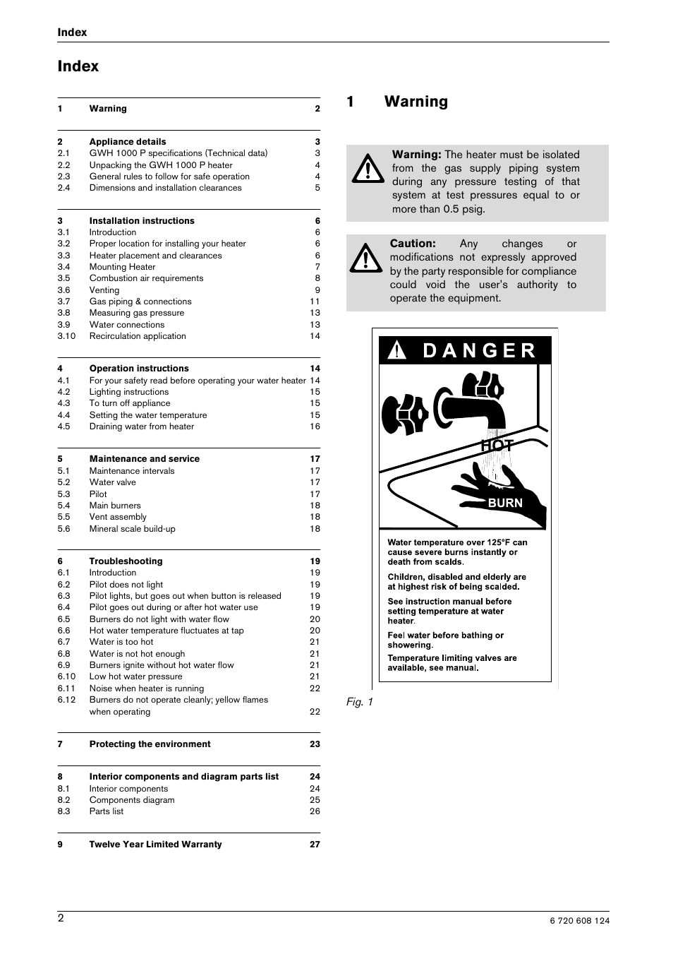 Index, 1warning | Bosch GWH 1000 User Manual | Page 2 / 28