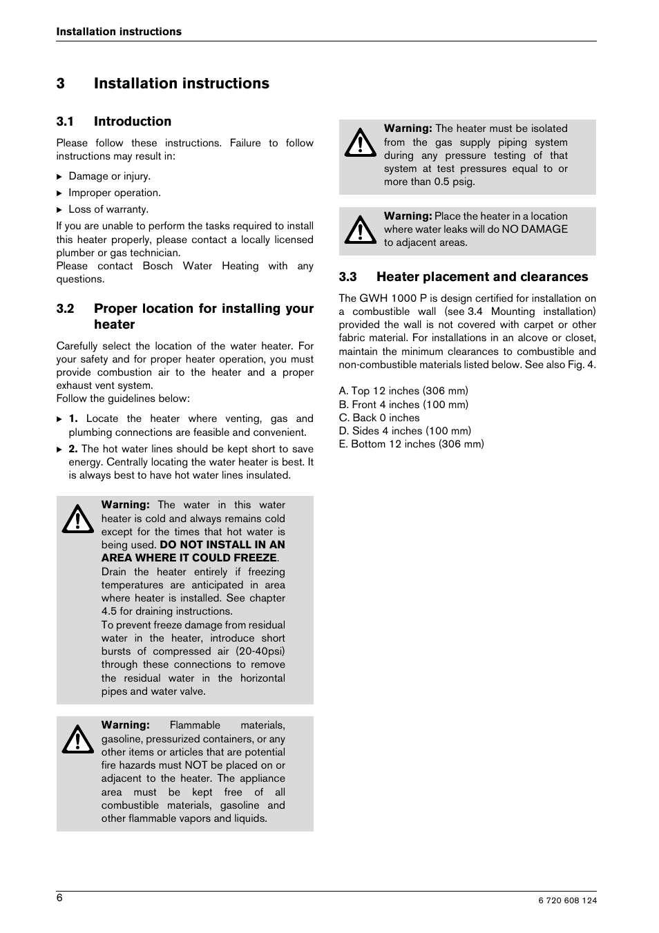 3installation instructions | Bosch GWH 1000 User Manual | Page 6 / 28