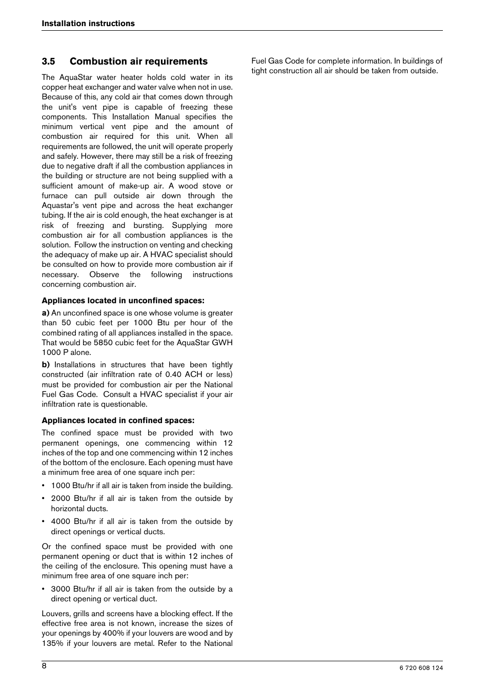 5 combustion air requirements | Bosch GWH 1000 User Manual | Page 8 / 28