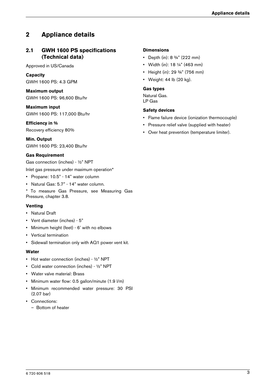 2appliance details | Bosch GWH 1600 PS User Manual | Page 3 / 28