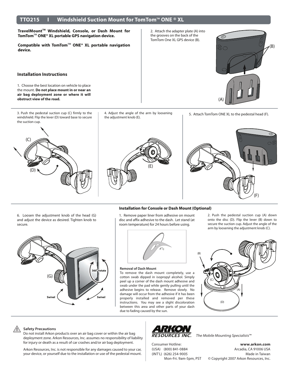Arkon TTO215 I User Manual | 1 page