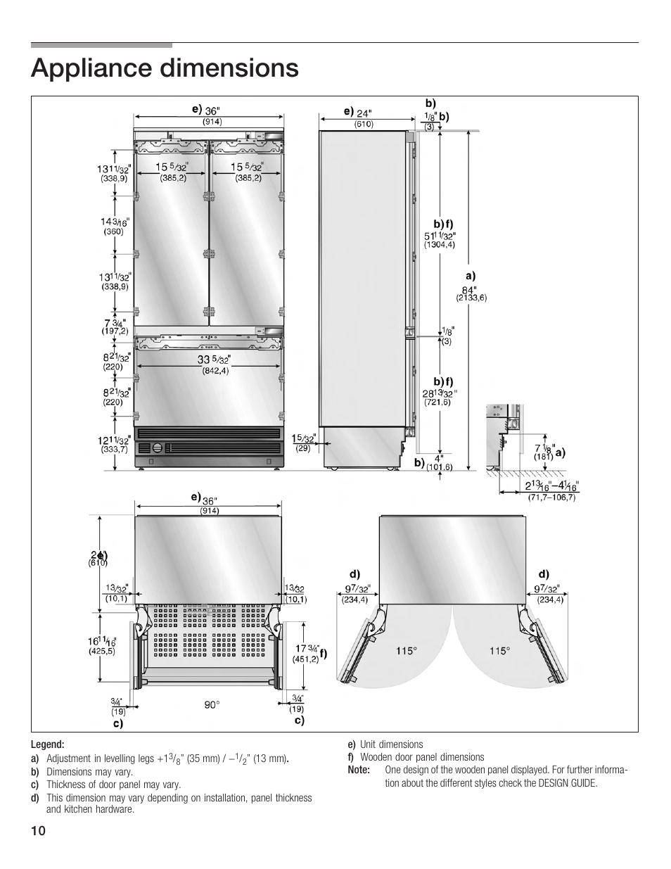 Appliance dimensions | Bosch Bottom Freezer I User Manual | Page 10 / 92