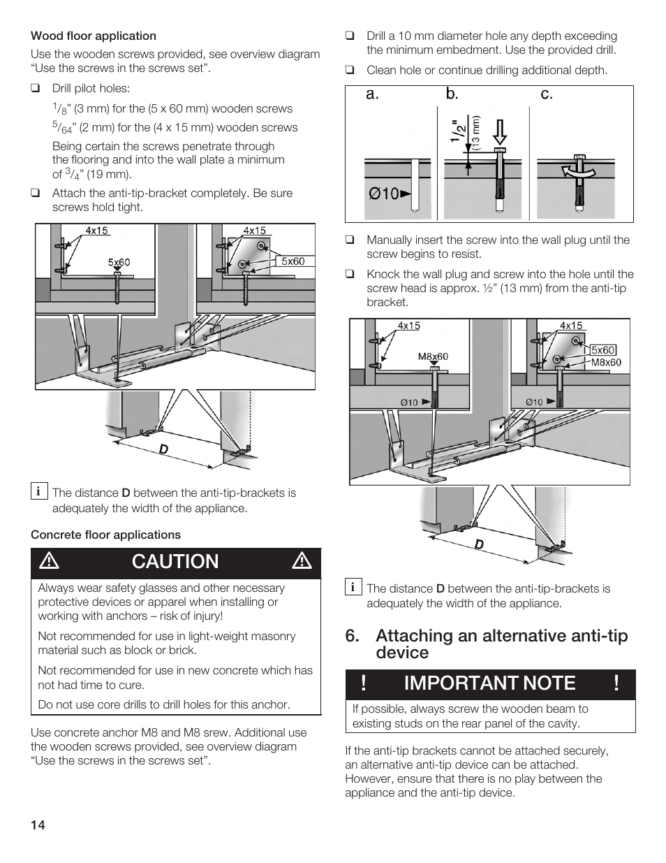 Caution, Attaching an alternative antićtip device | Bosch Bottom Freezer I User Manual | Page 14 / 92