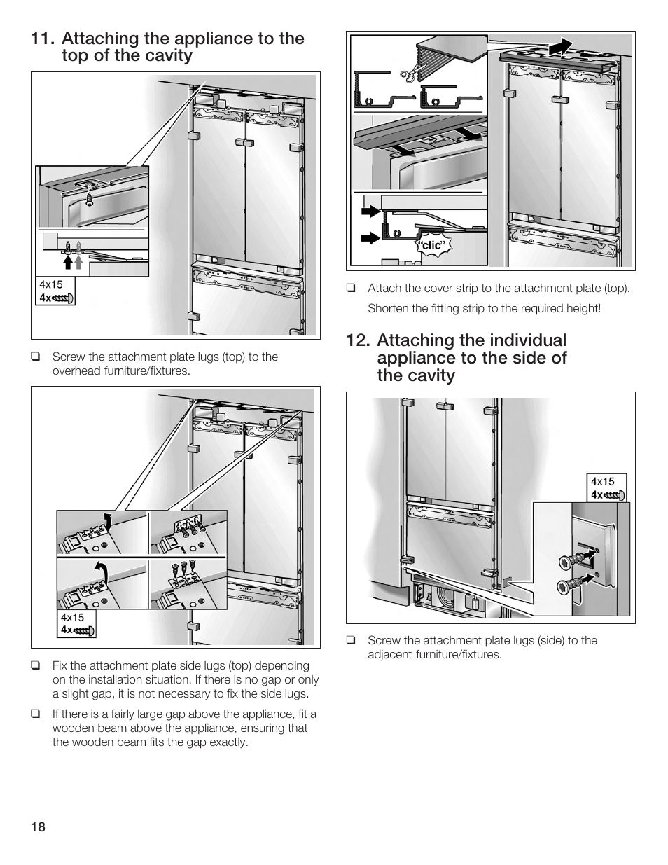 Attaching the appliance to the top of the cavity | Bosch Bottom Freezer I User Manual | Page 18 / 92