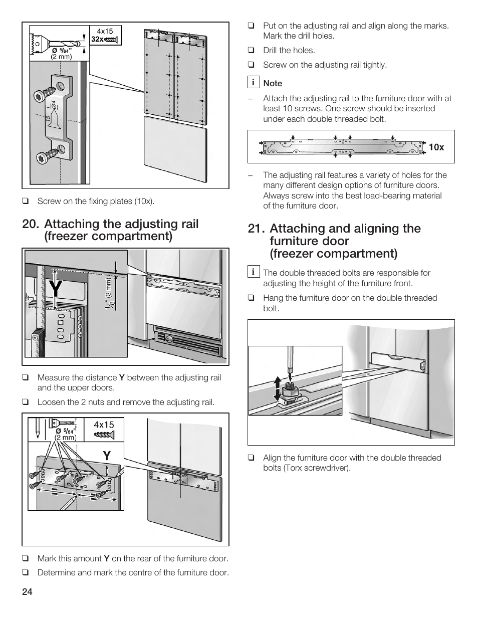 Attaching the adjusting rail (freezer compartment) | Bosch Bottom Freezer I User Manual | Page 24 / 92