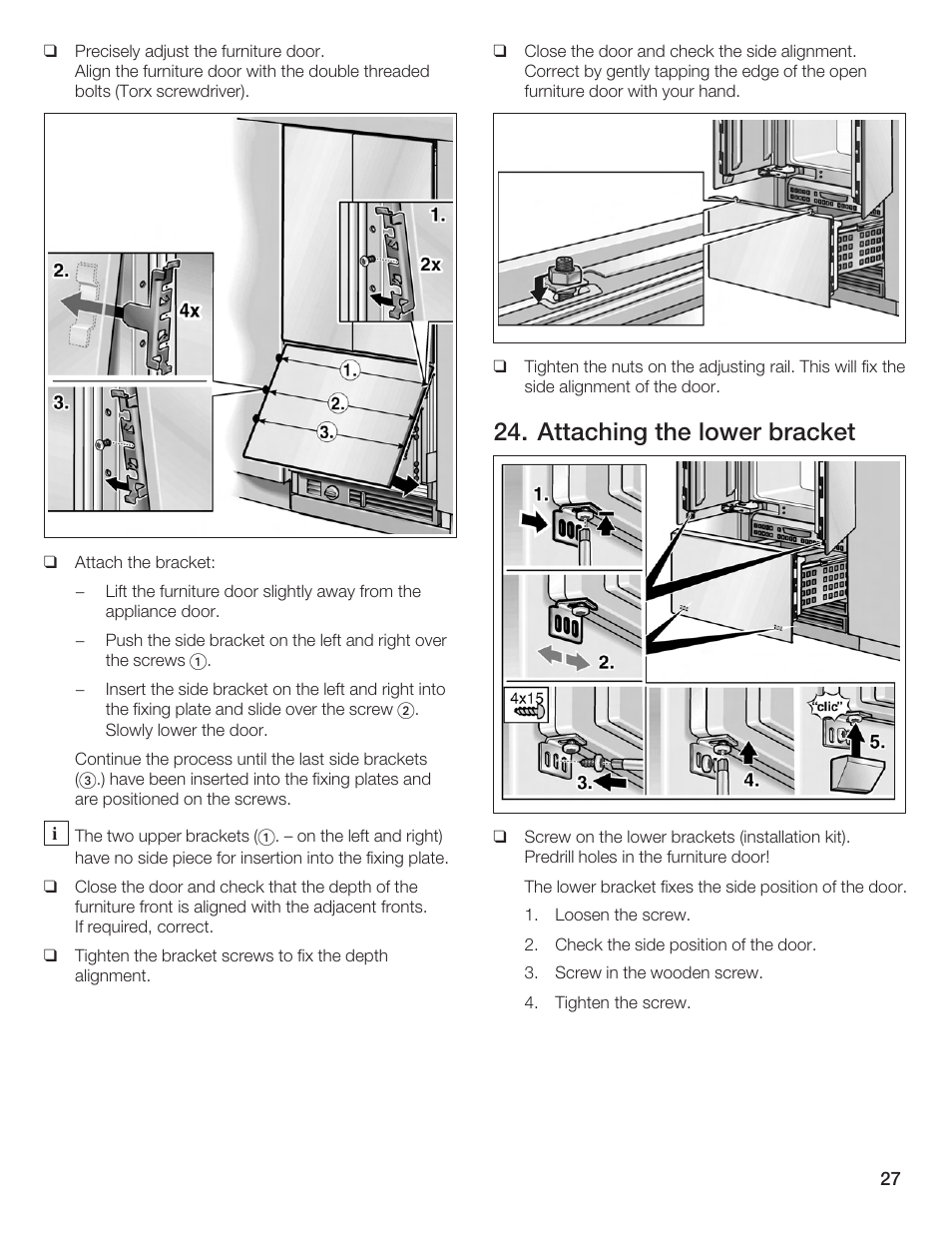 Attaching the lower bracket | Bosch Bottom Freezer I User Manual | Page 27 / 92