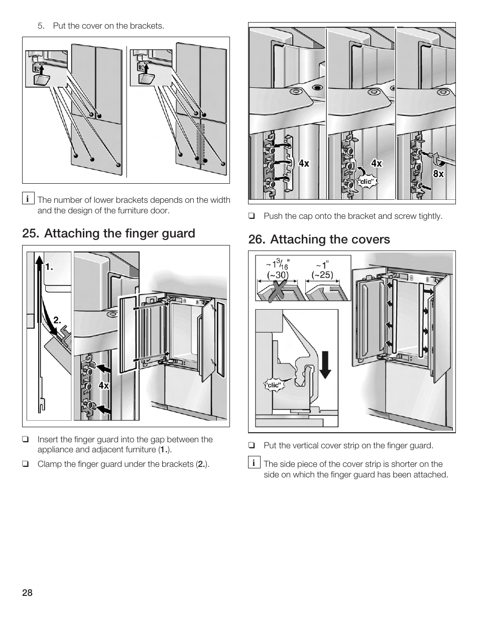 Attaching the finger guard, Attaching the covers | Bosch Bottom Freezer I User Manual | Page 28 / 92