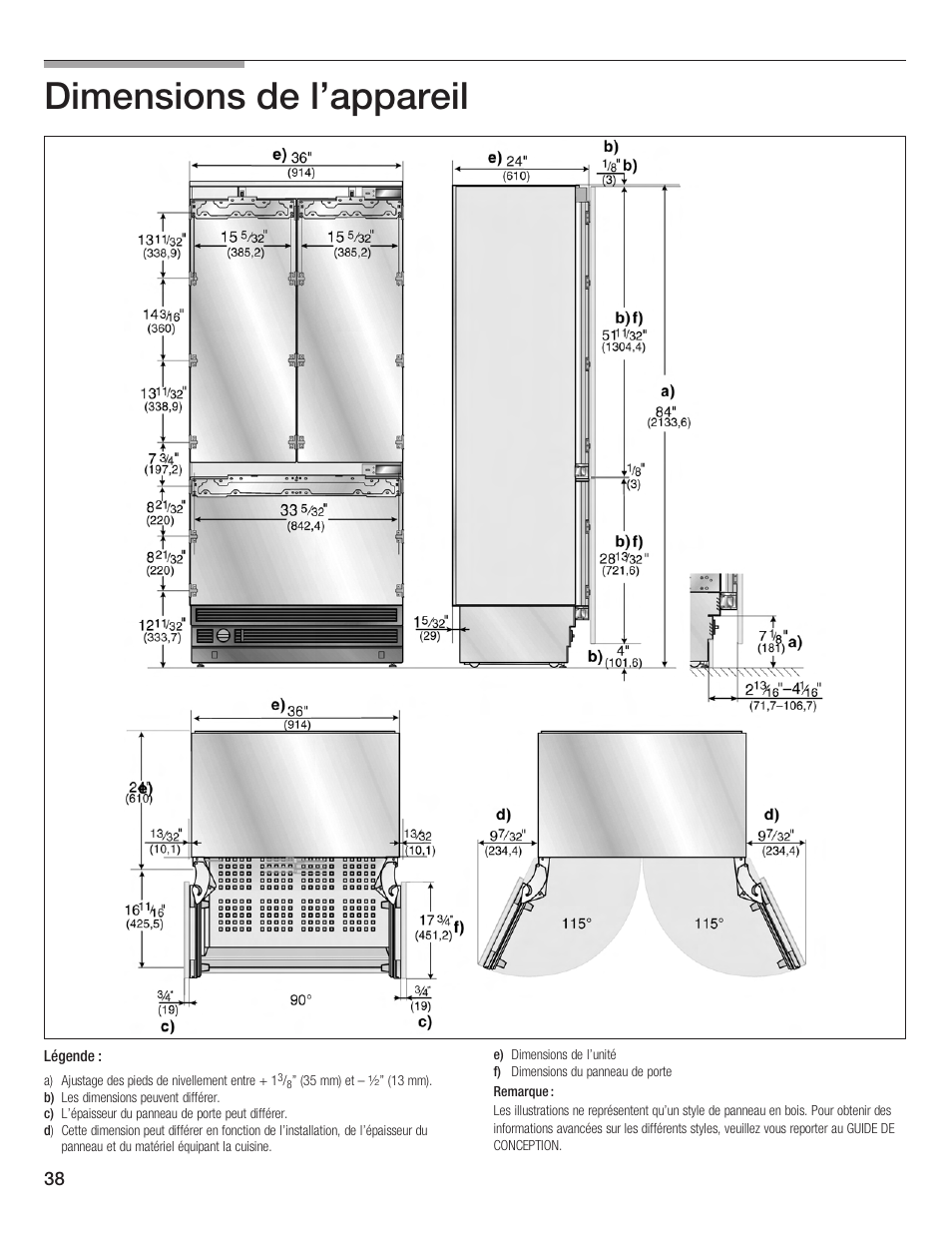 Dimensions de l'appareil | Bosch Bottom Freezer I User Manual | Page 38 / 92