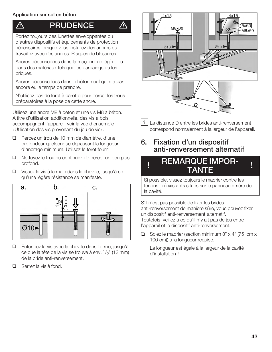 Prudence, Remarque imporć tante | Bosch Bottom Freezer I User Manual | Page 43 / 92