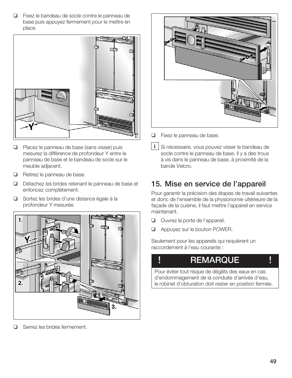 Remarque, Mise en service de l'appareil | Bosch Bottom Freezer I User Manual | Page 49 / 92